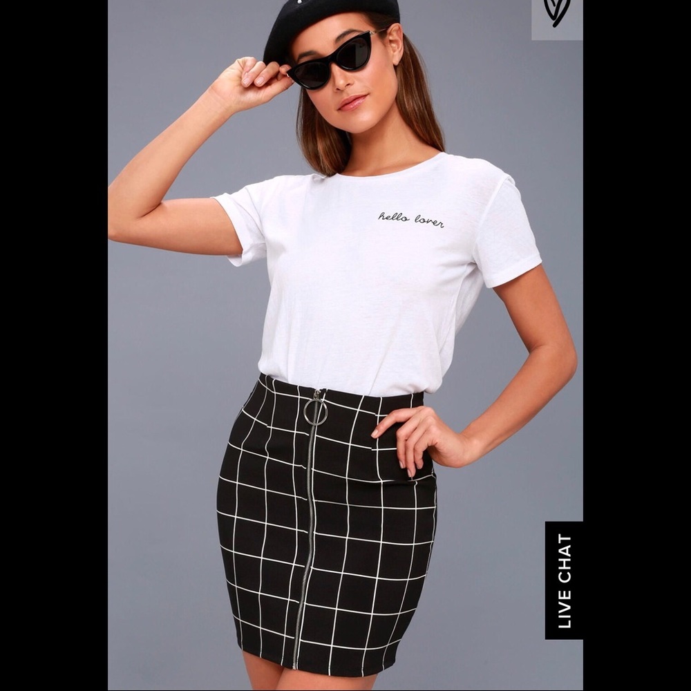 Lulus black and white grid mini skirt